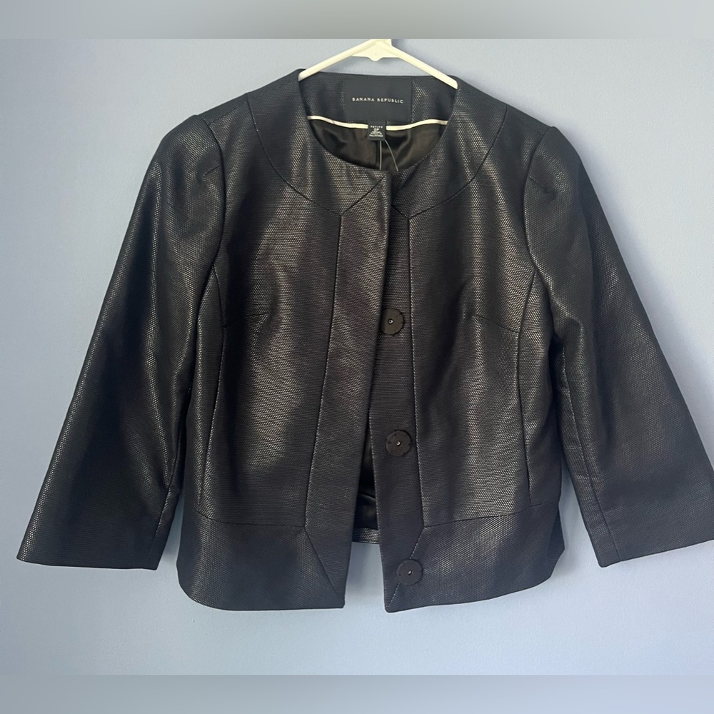 Banana Republic navy blue collarless blazer jacket 0P